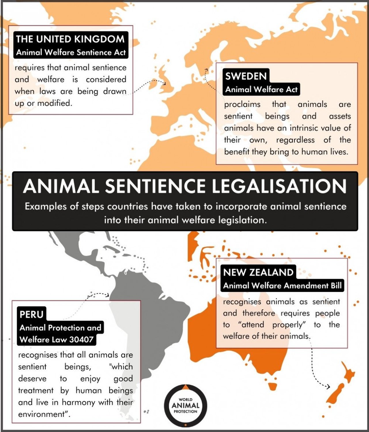 The summary of this articles information about international animal sentience legalisation displayed on a map
